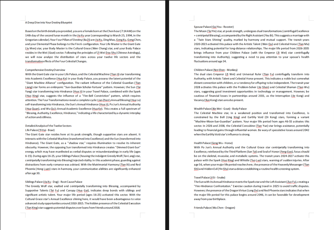 Zi Wei Dou Shu Destiny Report - （Destiny Book）